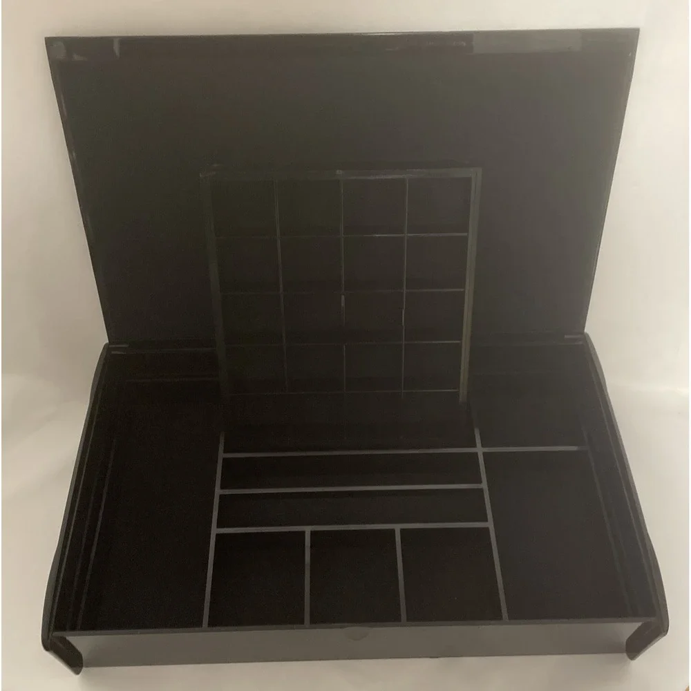 Vintage SKS Silver Safe Keeper  Jewelry Organizer Box Black Lacquer